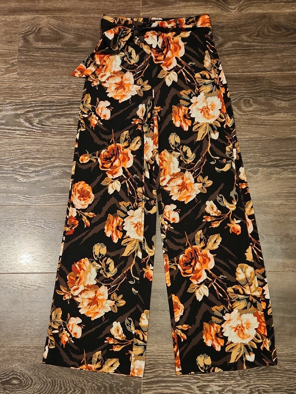 ❤️ WHITE HOUSE BLACK MARKET WIDE LEG FLORAL HIGH RISE PANTS, TIE WAIST, XXS - Picture 2 of 9